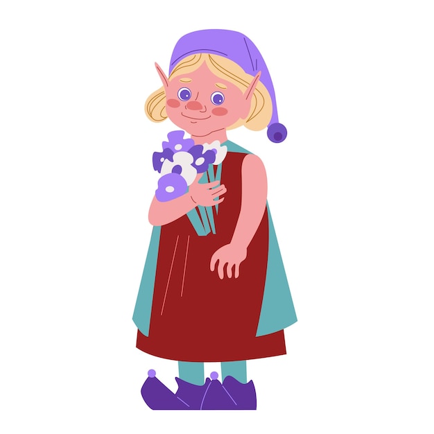 Little gnome girl. Vector illustration in cartoon style. Isolated on a white background.