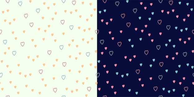 Little hearts in blue pink and yellow Set simple seamless patterns for Valentine's Day or Birthday