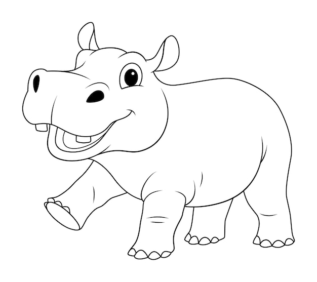 Little Hippopotamus Cartoon Animal Illustration BW