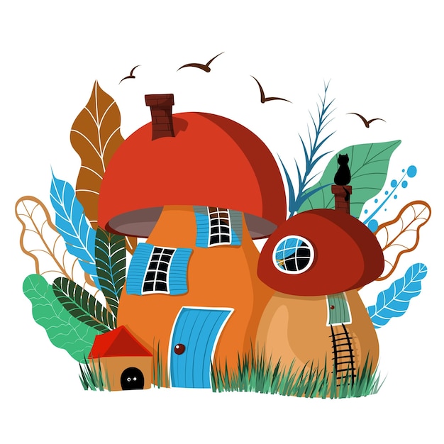 Little house in forest mushroom vector clipart fantasy illustration