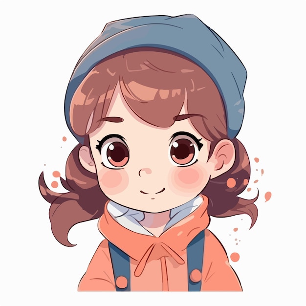 little kawaii girl illustration flat colors vector illustration digital art Anime isolated