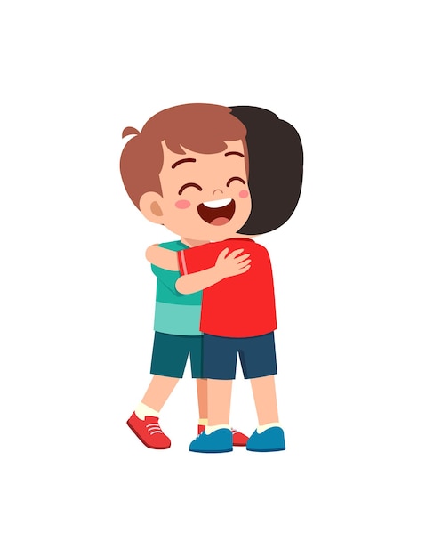 Little kid hug best friend and feel happy