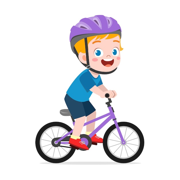 Little kid ride bike and wear helmet