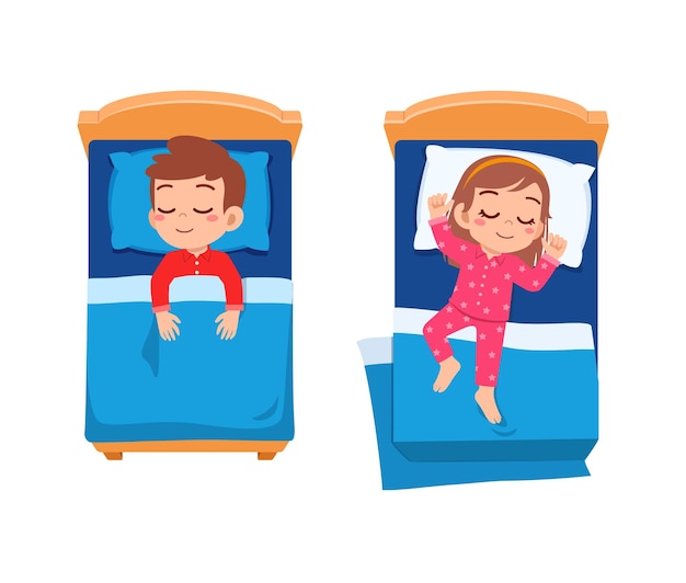 Little kid sleep on bed room and feel comfortable