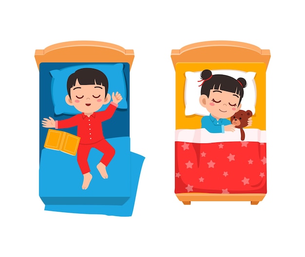 Little kid sleep on bed room and feel comfortable