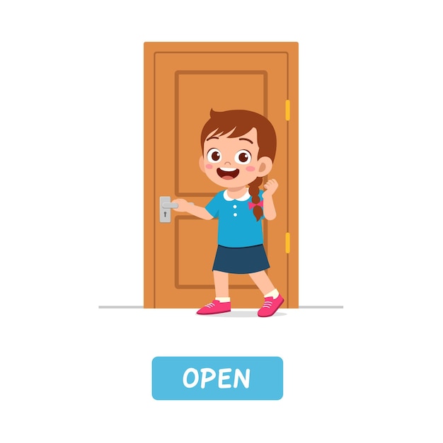 Little kid standing and holding door knob