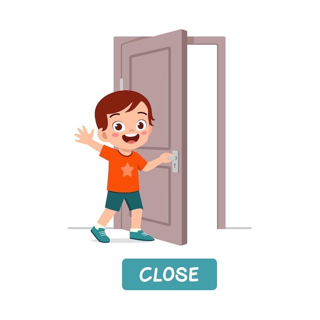 Little kid standing and holding door knob