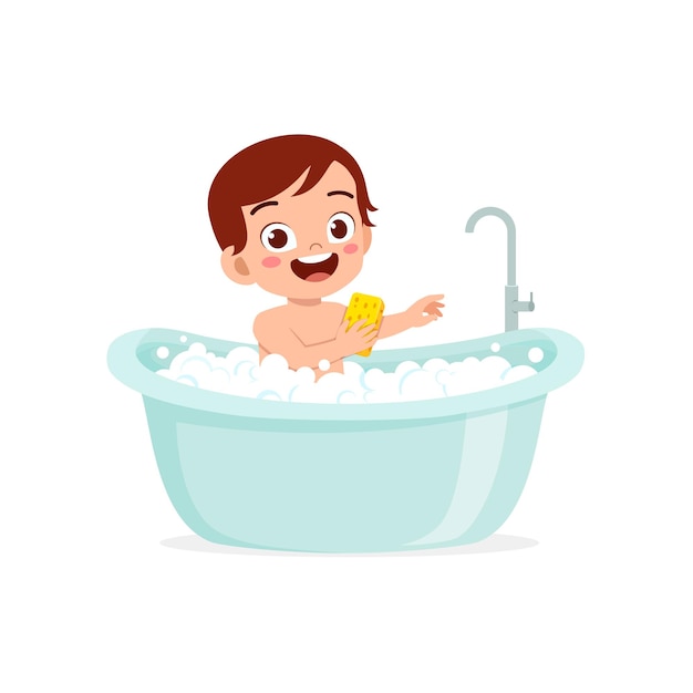 Little kid take a bath in the bathtub