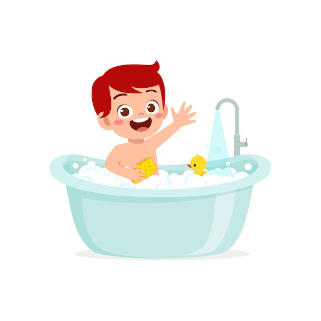 Little kid take a bath in the bathtub