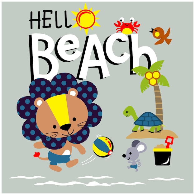 a little lion playing in the beach funny animal cartoon