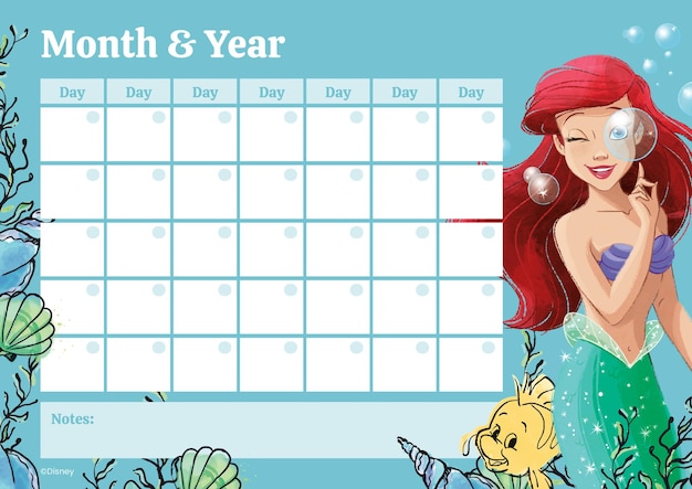 The Little Mermaid Monthly Calendar