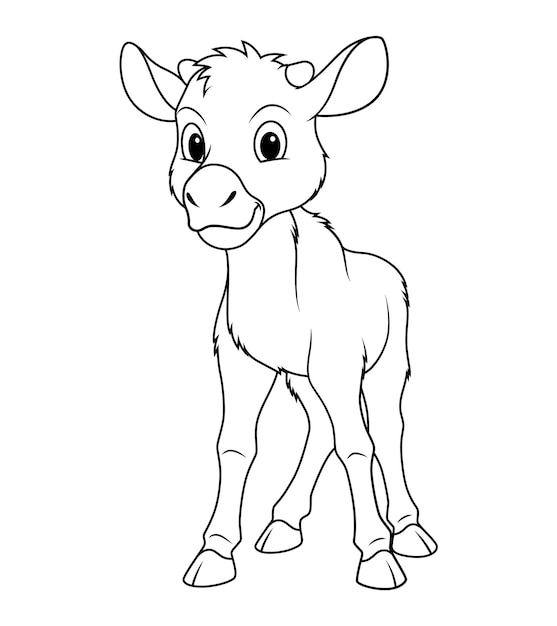 Little Moose Cartoon Animal Illustration BW