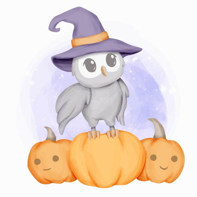 Little Owl Wear Hat Celebrate Halloween