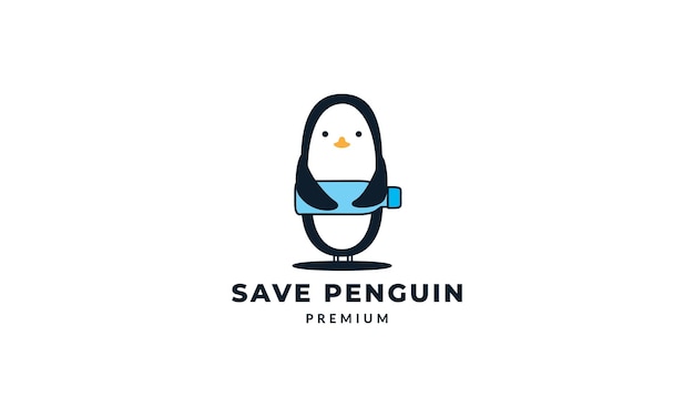 Vector little penguin with bottle cute cartoon logo vector illustration design