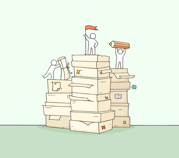 Vector little people with paper stack