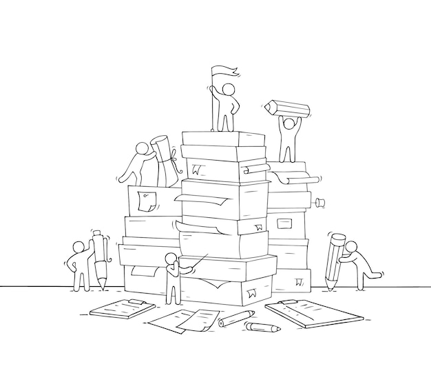 Little people with paper stack