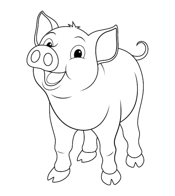 Little Pig Cartoon Animal Illustration BW