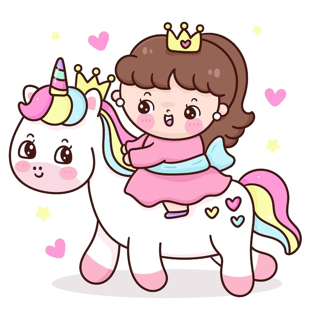 little princess ride horse unicorn cartoon valentines day