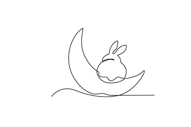 A little rabbit sits on the crescent moon Midautumn oneline drawing