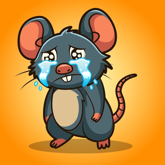 Vector a little rat mouse character drawing looking sad and crying