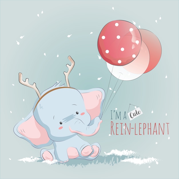 Little Reinlephant Playing with Balloons