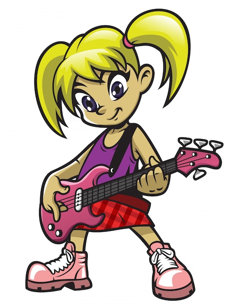 Little rocker girl playing electric bass