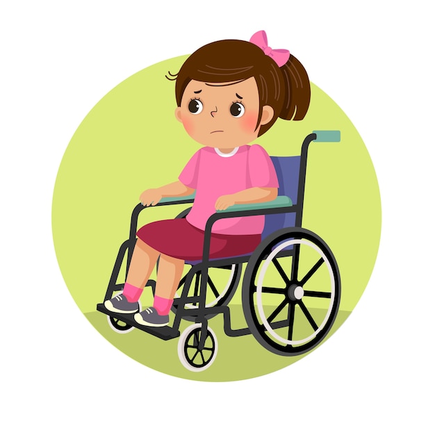 little sad disabled girl in a wheelchair