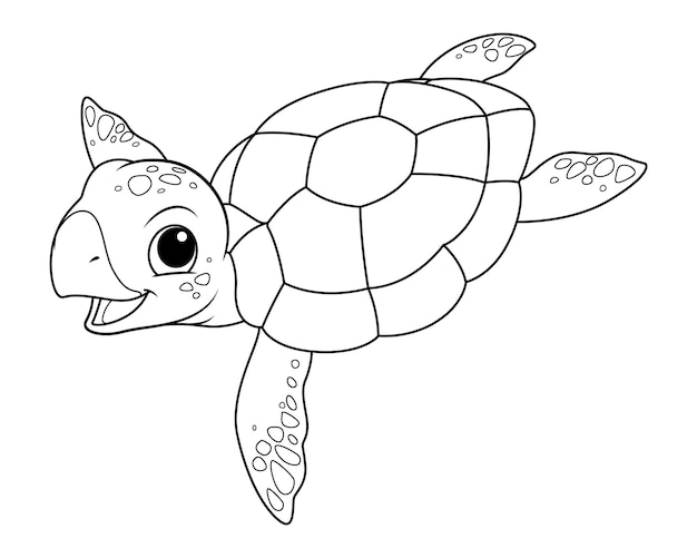 Little Sea Turtle Cartoon Animal Illustration BW