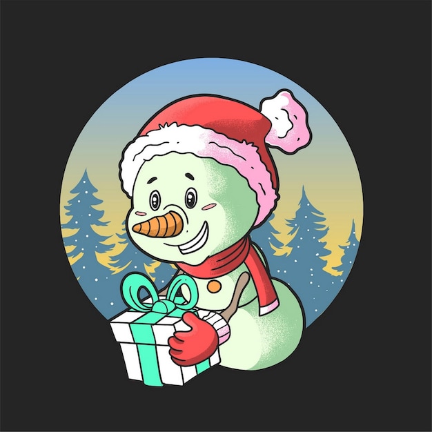 little snowman bring a gift cute character concept