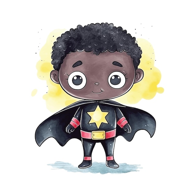 Little Superhero watercolor paint ilustration