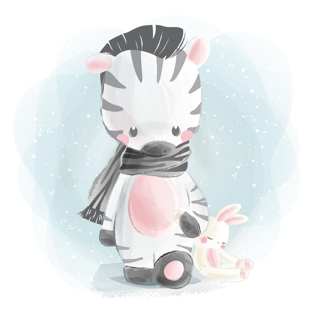 Little Zebra and His Bunny Doll