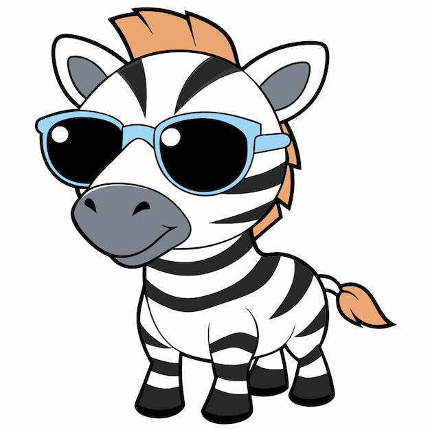 Vector little zebra using black sunglassess in white background isolated vector illustration cartoon