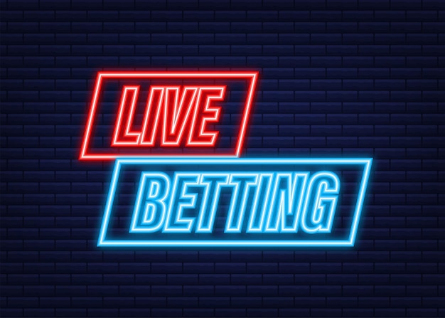 Live betting. Flat web banner with neon sign live betting for mobile app design. Vector stock illustration.