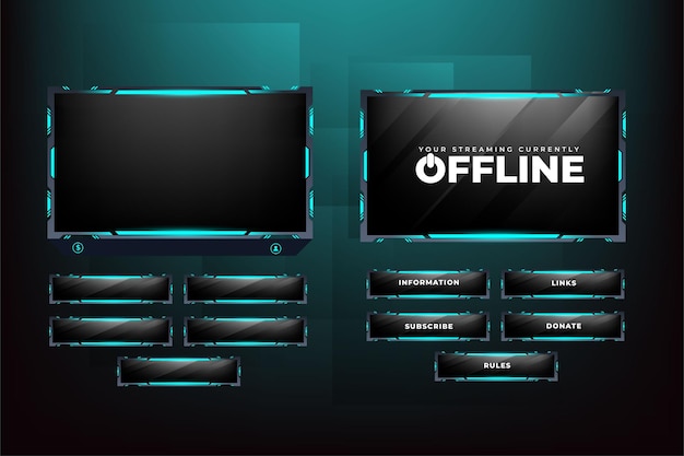 Live broadcasting screen panel design vector with abstract shapes Online gaming overlay and screen interface decoration with shiny blue color Live streaming overlay design for gamers