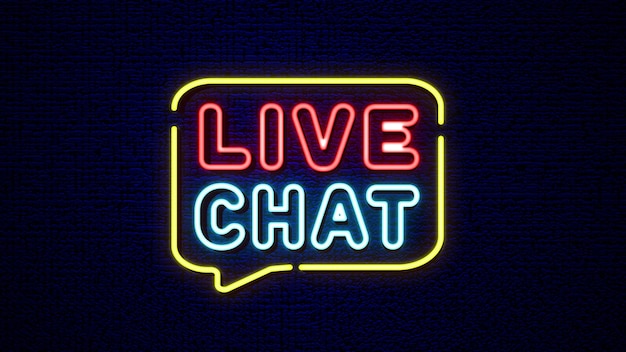 Live chat neon sign vector set template