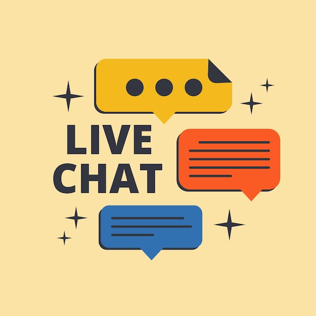 Vector live chat speech bubbles concept playful and fun trendy retro 80s and 90s cartoon style