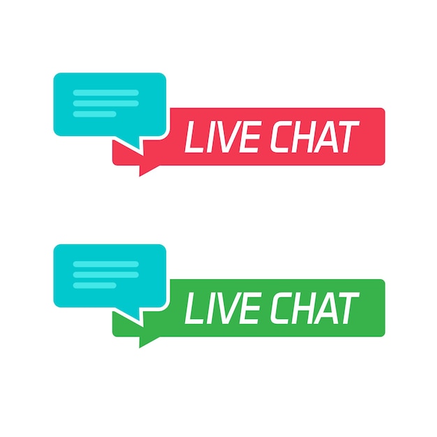 Vector live chat support icon button or online callcenter assistance help logo red green blue flat design