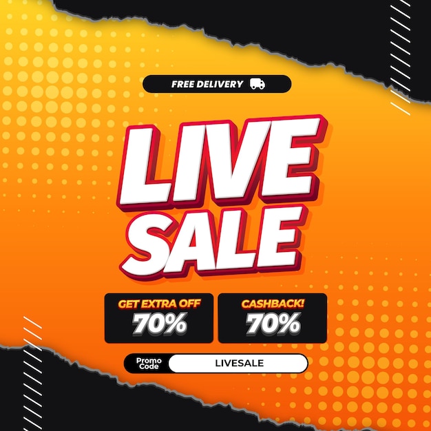 Vector live fest sale discount deals dynamic orange gradient break paper sporty banner