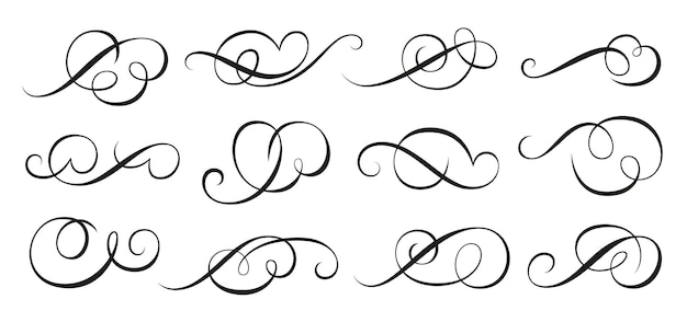 Live line flourish set Calligraphic swirl ornament Filigree vignette ornamental curls Decorative separator elements for menu certificate diploma wedding card invatation outline text divider