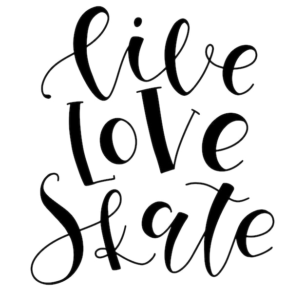 Live Love Skate black vector illustration with lettering about sport