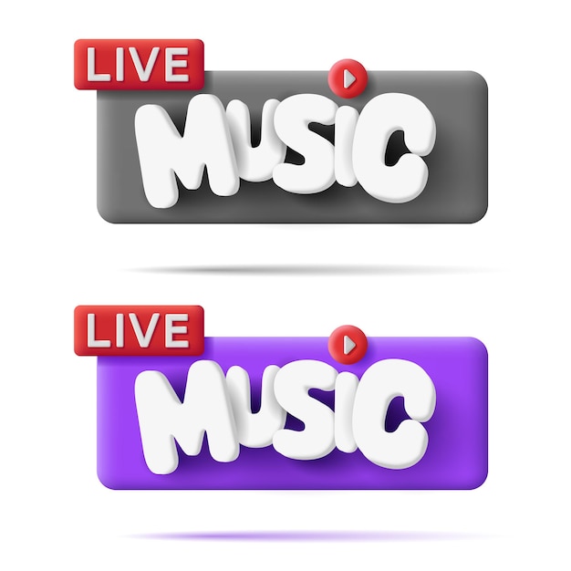 Live music 3d lettering label rounded render volume letters with red player