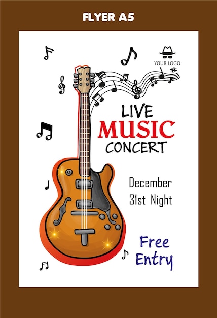 Vector live music concert poster with a electric guitar.