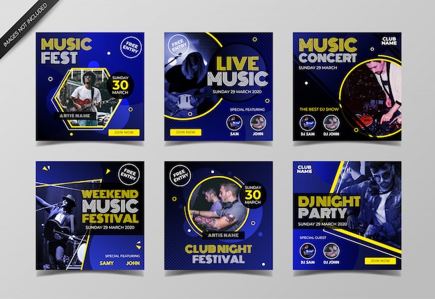 Vector live music event instagram post collection template