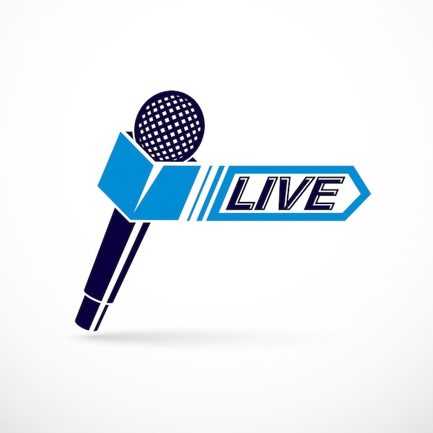 Live reportage conceptual logo, vector illustration created with microphones equipment and live writing.