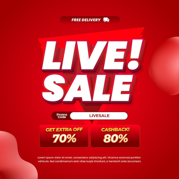 Vector live sale discount deals with red gradient triangle background banner vector