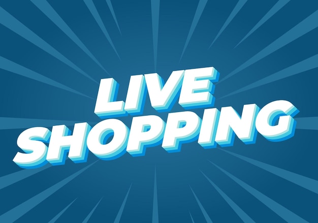 Vector live shopping text effect in 3d style with eye catching colors