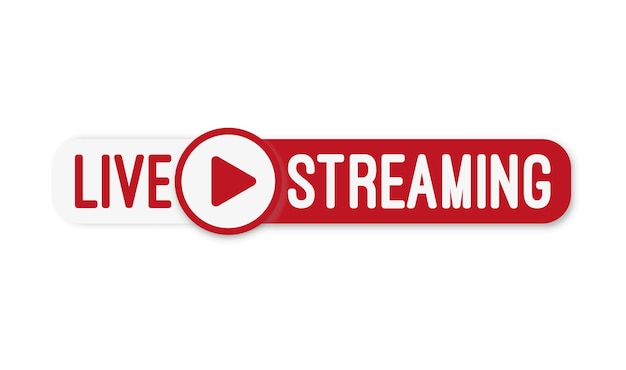 Live stream flat logo red vector design element with play button