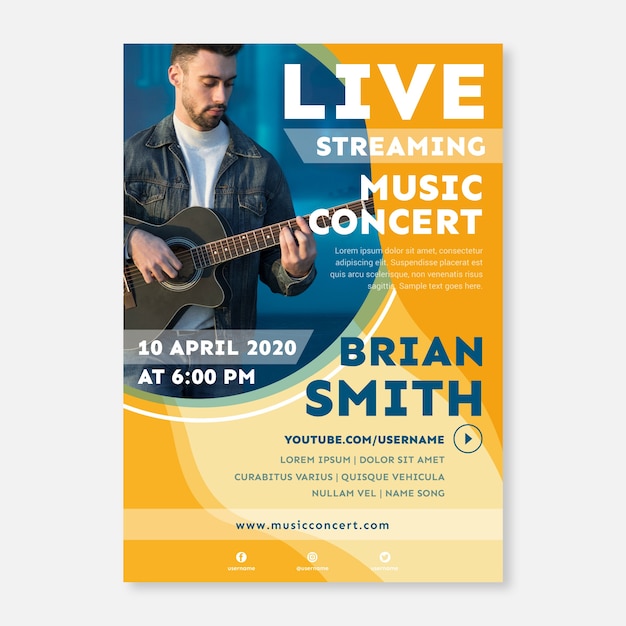 Vector live stream music concert poster template