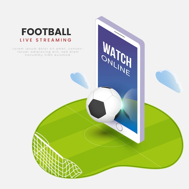 Live Streaming Football Video Play Screen In 3D Smartphone.