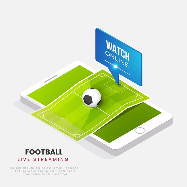 Live Streaming Football Watch On 3D Smartphone Screen.